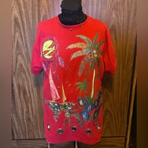 Fun Bright puff hand painted beach T shirt with metal embellishments